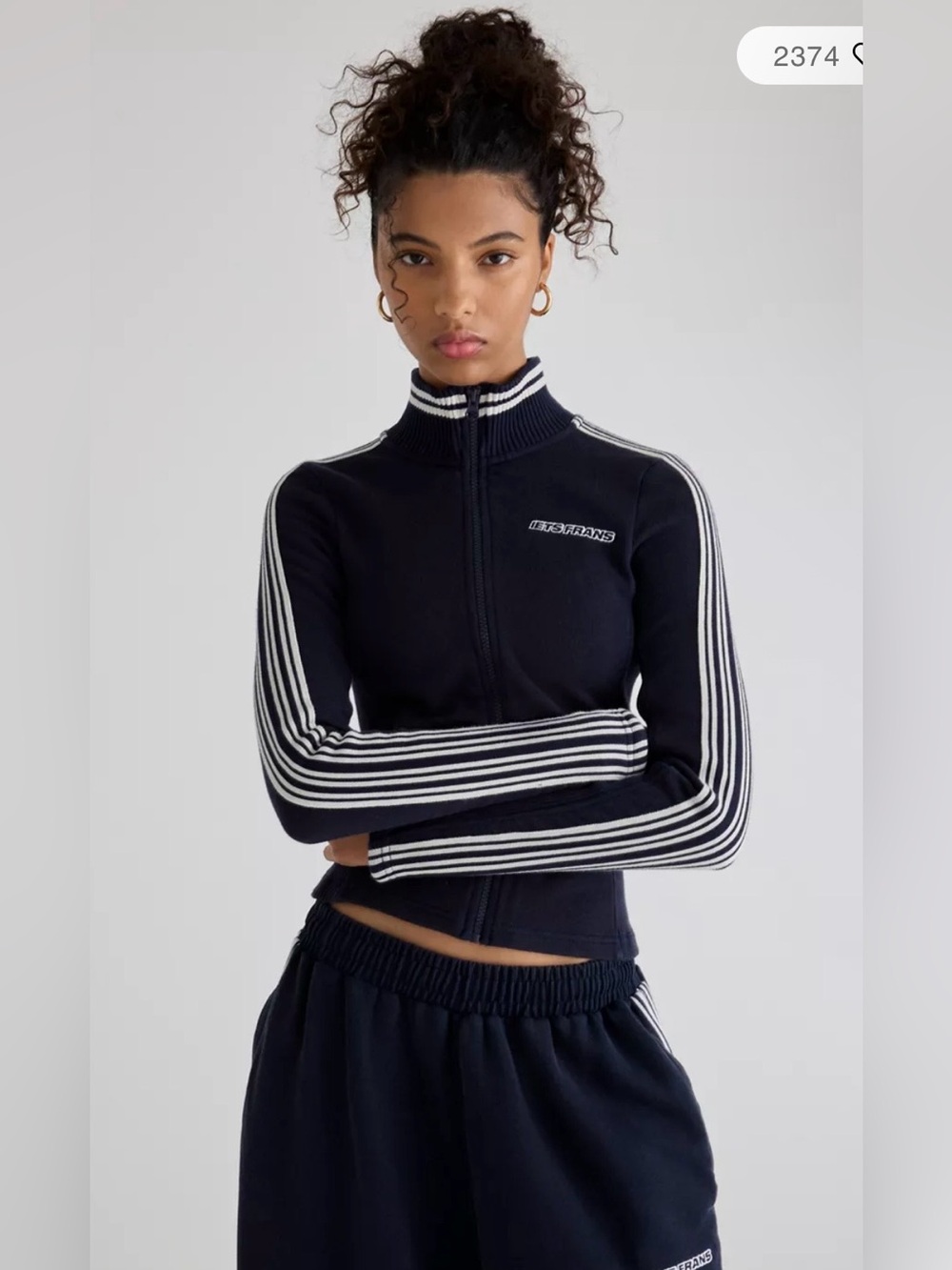 Urban Outfitters Zip-Up Track Cardigan with White Stripes